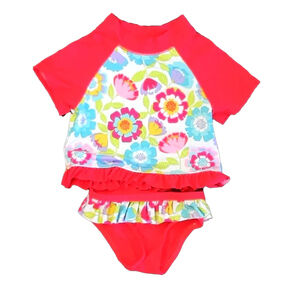 Wippette Kids Girls Pink Floral 2-piece Swimsuit size: 12 Months